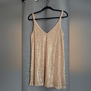 Sleeveless Rose Gold Sequin Slip Dress